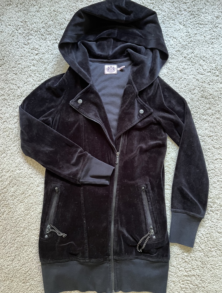 Y2K vintage Juicy Couture black velvet motorcycle hoodie jacket Medium